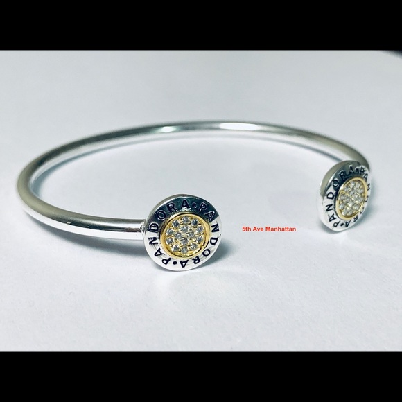 BRAND NEW Pandora Signature 2Tone Open BANGLE Bracelet - Picture 4 of 11